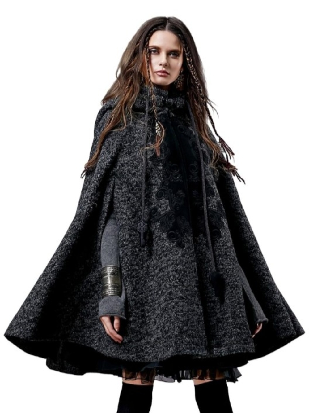 NWT ARTKA Women's Winter Vintage Warm Woolen Hoodie Embroidered Cloak Coat